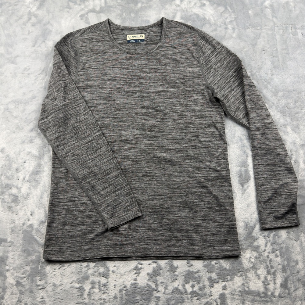 Magellan Outdoors Womens XL Grey Space Dye Long Sleeve Semi-Fitted Active Top